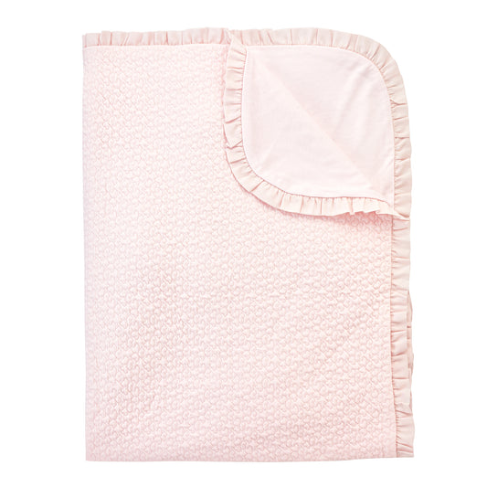 Jacquard Pink Pima Quilted Ruffle Blanket