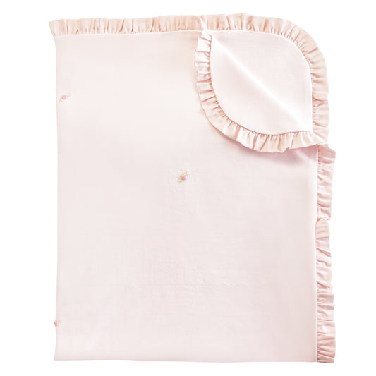Pink Embroidered Pima Ruffle Blanket