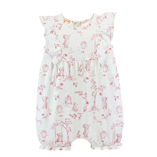 Toile De Jouy Pink Pima Ruffle Romper