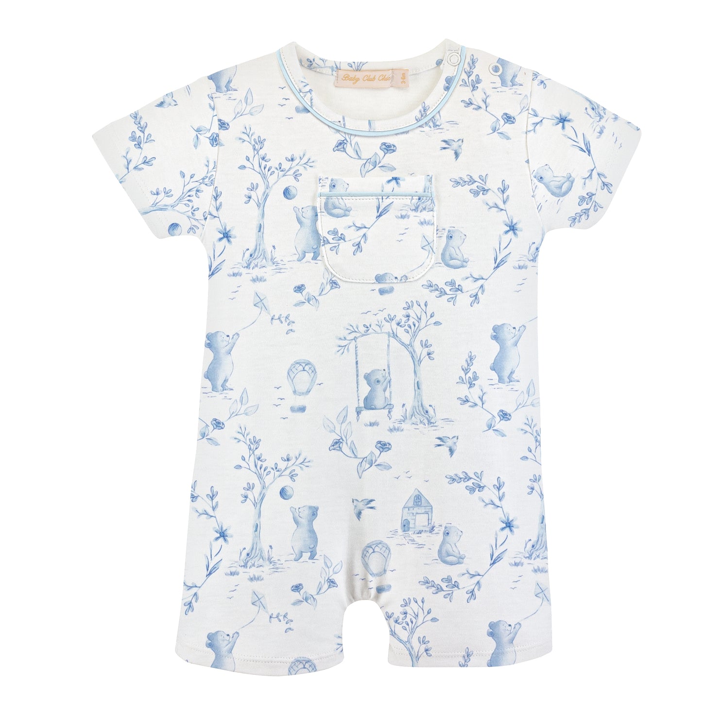 Toile De Jouy Blue Pocket Pima Romper