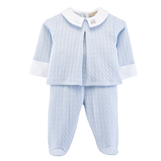 Little Train Pima Embroidered Jacquard Shirt + Footed Pant Set