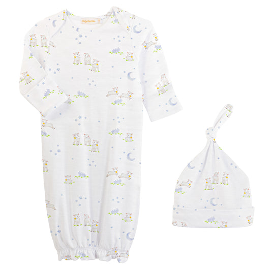 Blue Baby Lambs Pima Gown & Hat Set