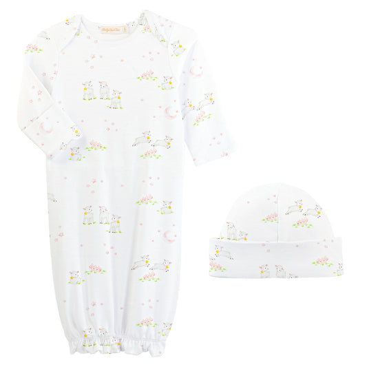 Pink Baby Lambs Pima Gown & Hat Set