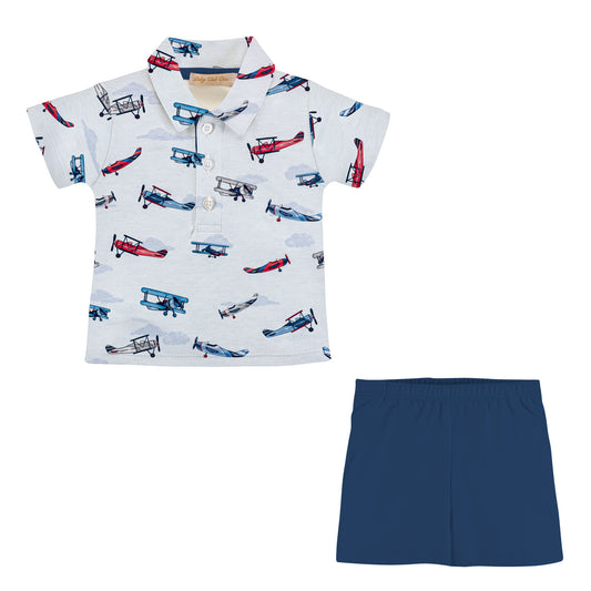 Patriotic Airplanes Pima Shirt & Shorts Set