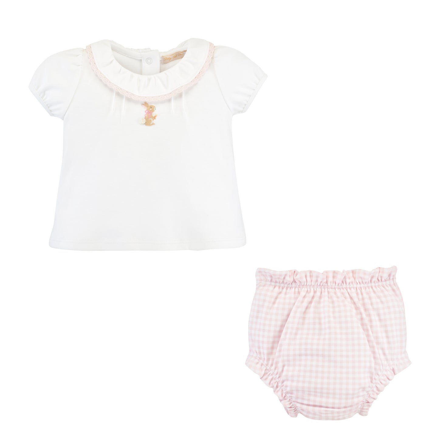 Little Hop Pink Embroidered Pima Shirt and Diaper Cover Set