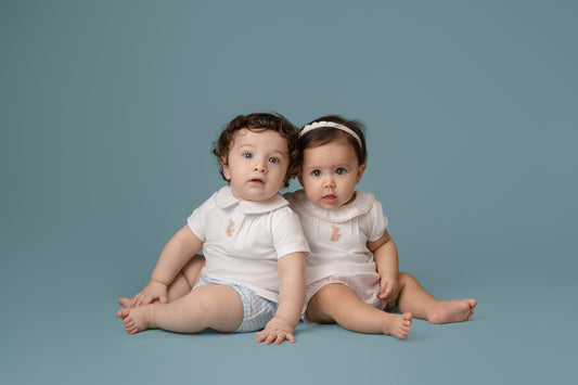 Little Hop Blue Embroidered Pima Shirt and Diaper Cover Set