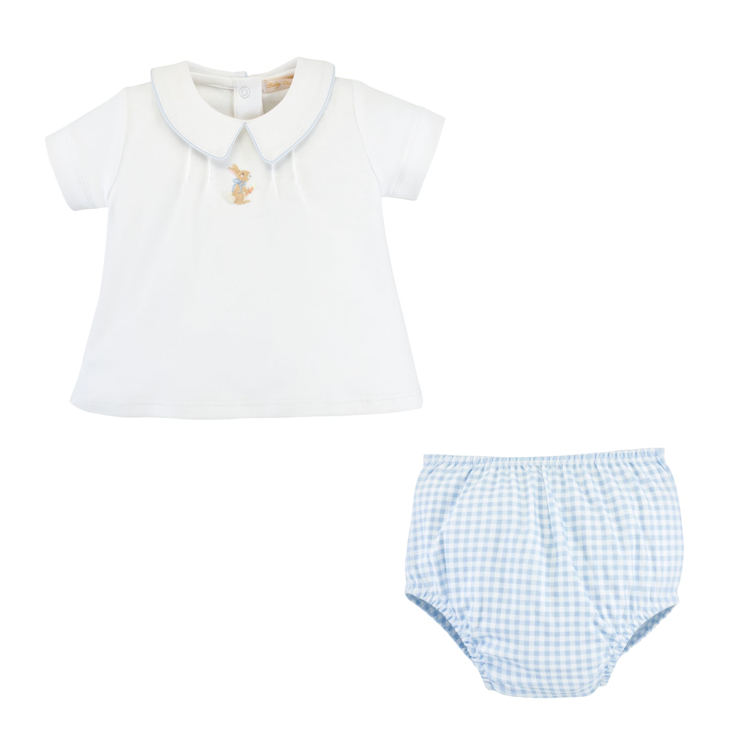 Little Hop Blue Embroidered Pima Shirt and Diaper Cover Set