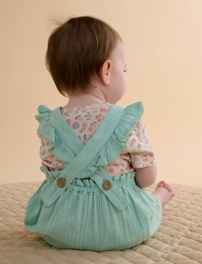 Organic Muslin Embroidered Shirt & Overall Set