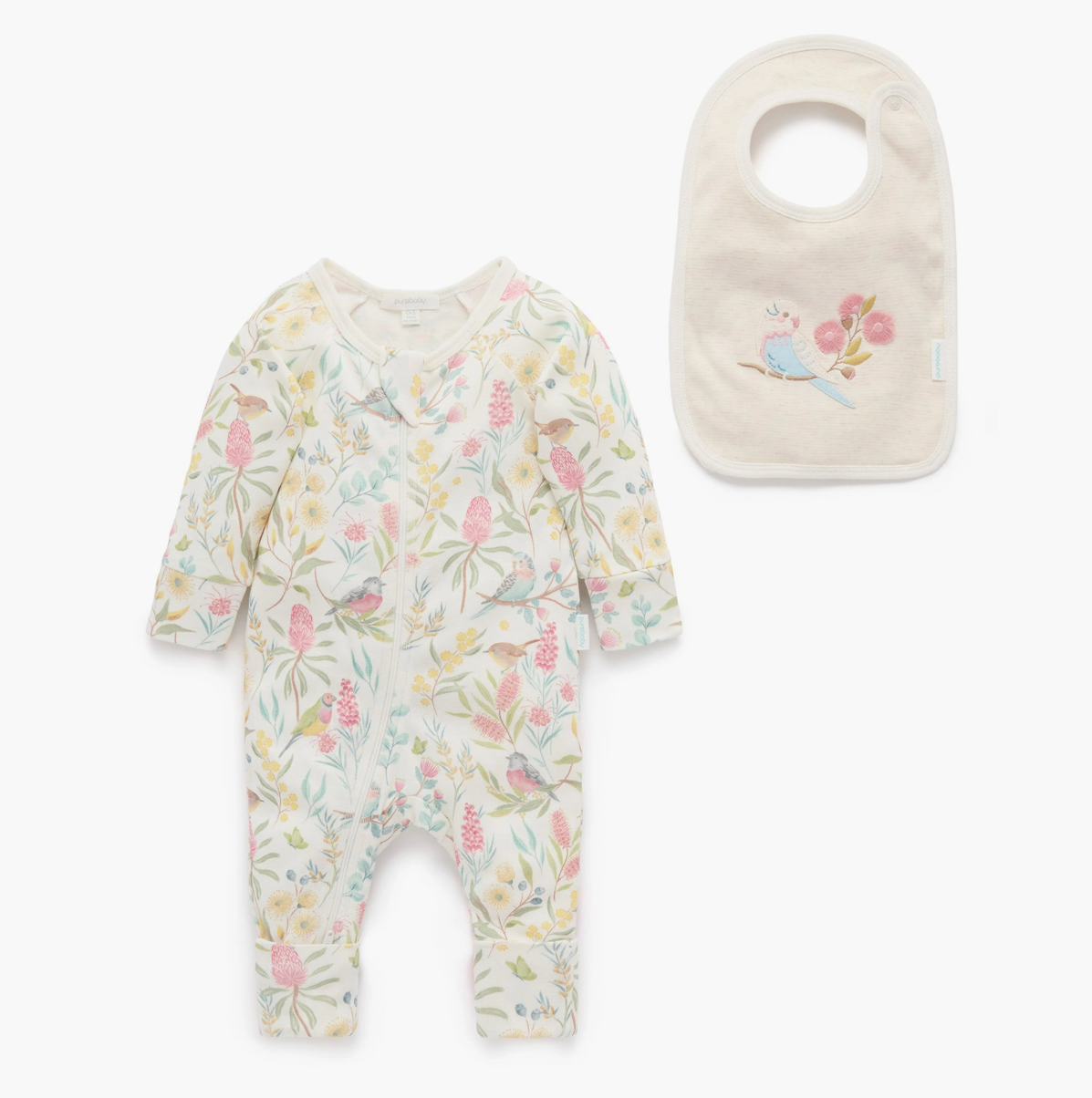 Organic Aviary Garden Zip Romper & Bib Set
