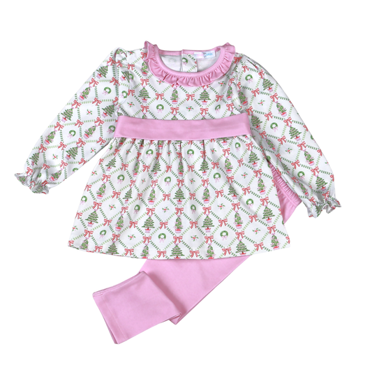 Pink Christmas Trees Pima Shirt + Pants Set