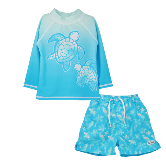UPF50+ Rash Guard and Swim Trunks Set - Coco Beach Turtles