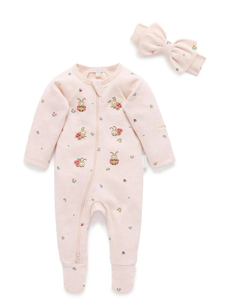 Organic Zip Sweet Pea Footie w/ Headband