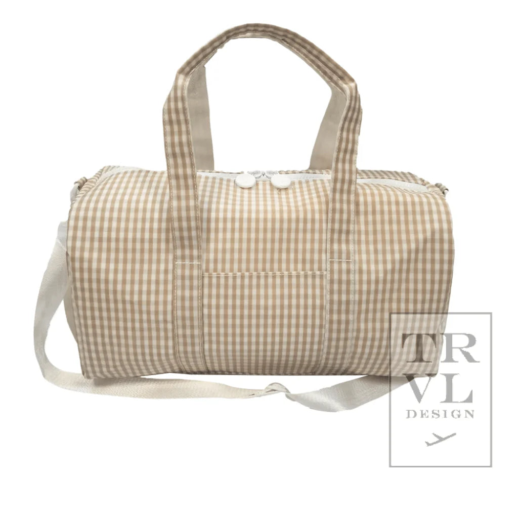 Gingham Khaki Weekender Duffel Bag