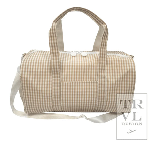 Gingham Khaki Weekender Duffel Bag