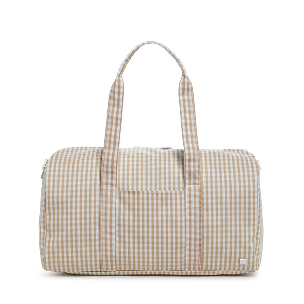 Gingham Khaki Weekender Duffel Bag
