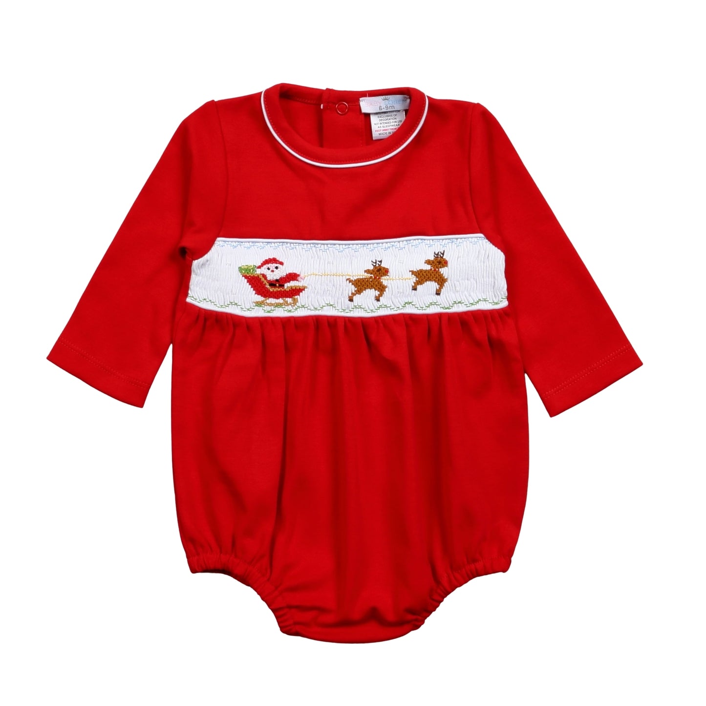 Santa Sleigh Hand Smocked Pima Bubble