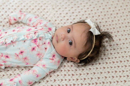 Cherry Blossoms Bamboo Ruffle Footie