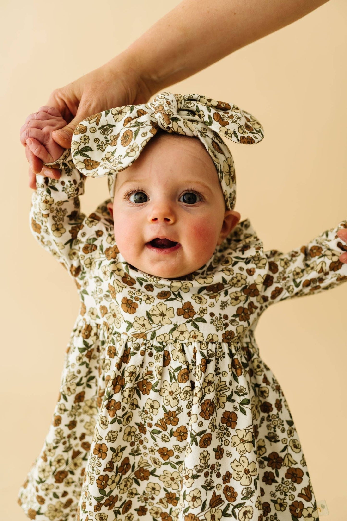 Organic Neutral Flowers Ruffle Dress