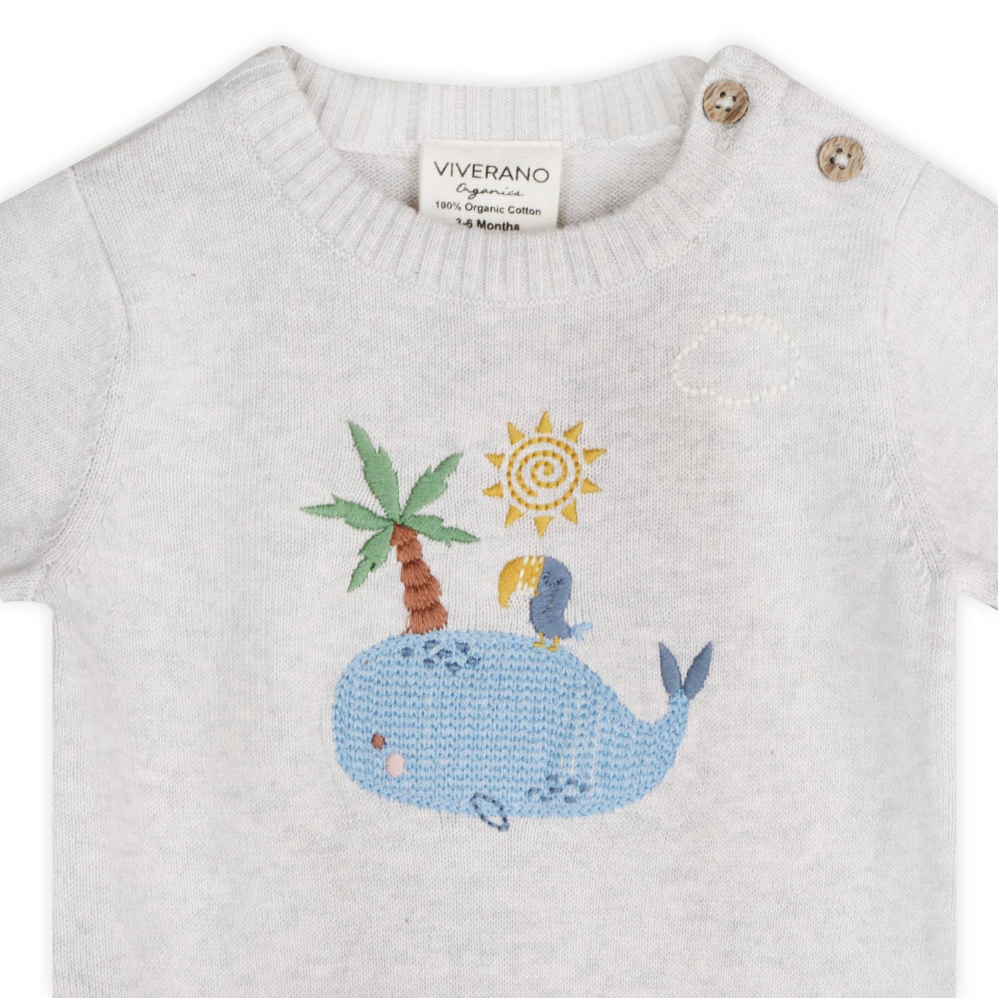 Whale & Bird Embroidered Organic Knit Romper