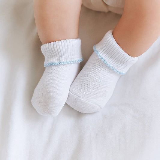 White w/ Blue Trim Pima Socks