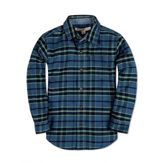 Blue & Green Brushed Flannel Organic Button Down Shirt