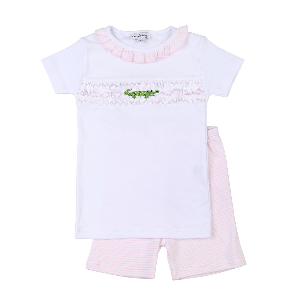 Alligator Classics Pink Smocked Ruffle Shirt/Short Set