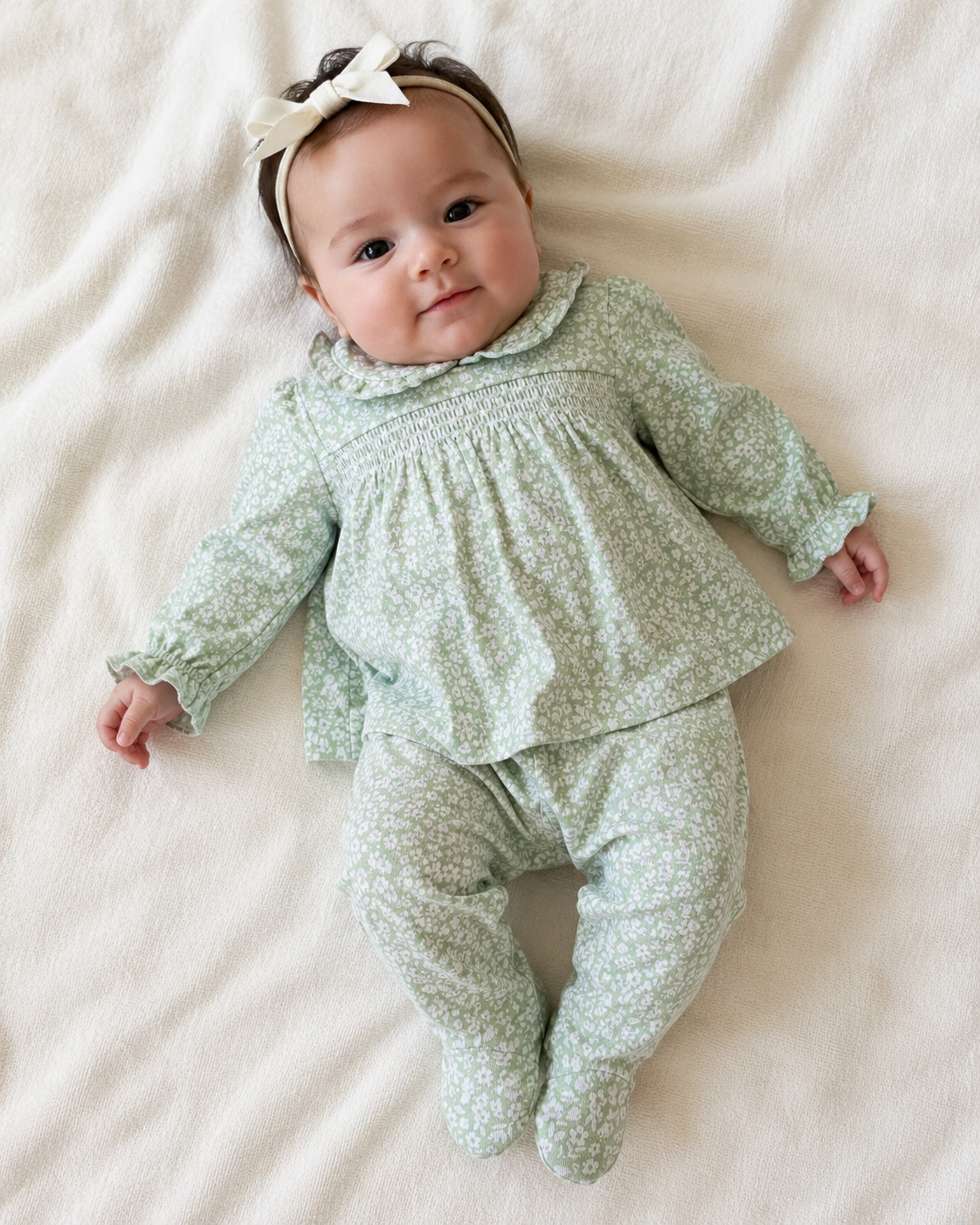 Autumn Meadows Smocked Pima Top + Footed Pants Set