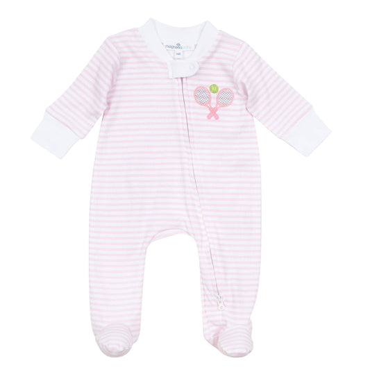 Courtside Cuties Pink Applique Pima Zip Footie