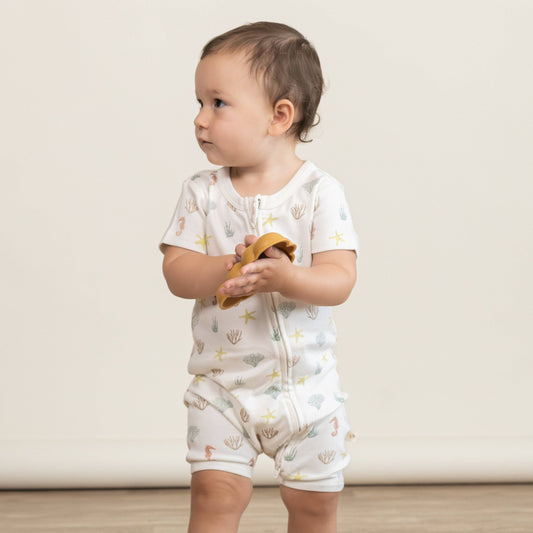 Coral Organic Short Zip Romper