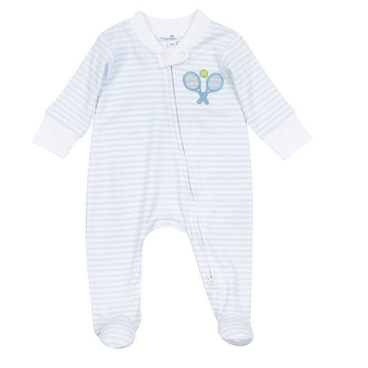 Courtside Cuties Blue Applique Pima Zip Footie
