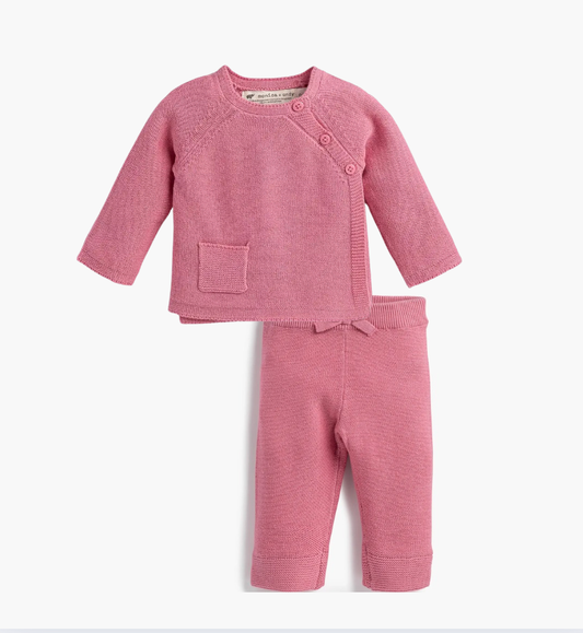 Organic Little Darling Knit Shirt + Pants - Mauve Pink