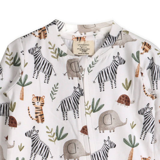 Organic Savannah Safari Animals Zip Footie