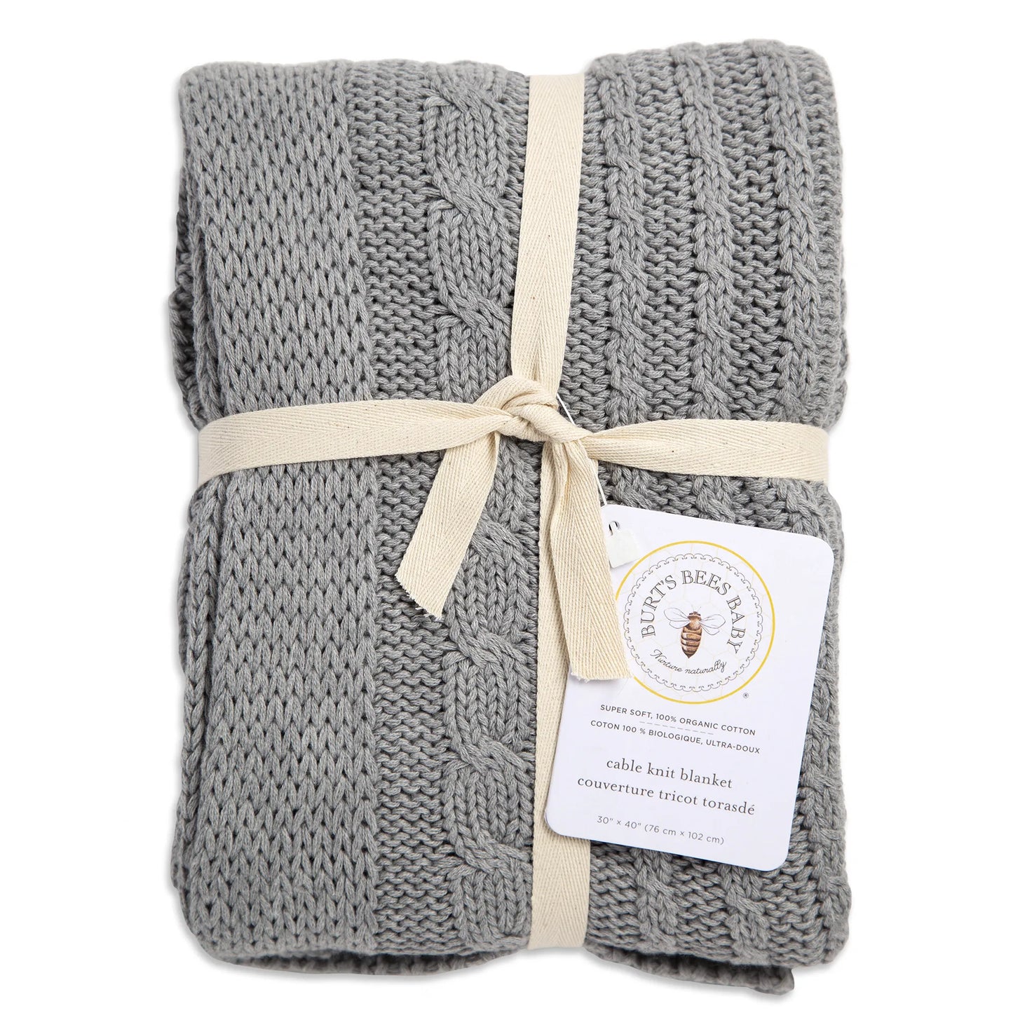Organic Cotton Cable Knit Baby Blanket - Heather Grey