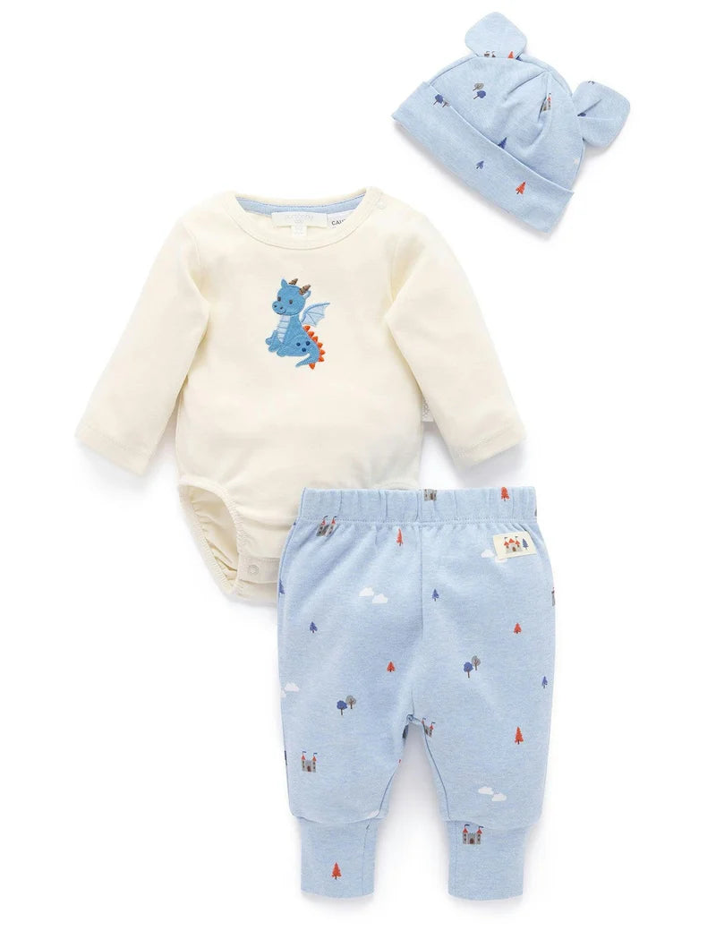 Organic Applique Castle Bodysuit/Pant 3PC Gift Set