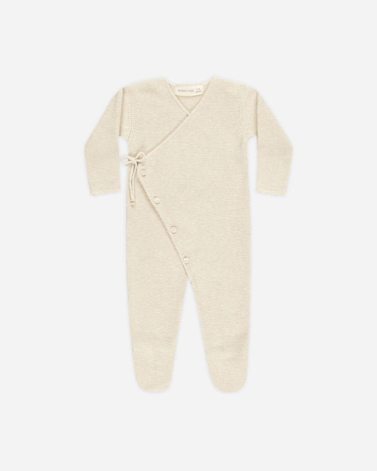 Organic Wrap Knit Footie - Heathered Natural