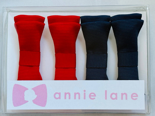 Navy & Red Set of Four Hair Bows