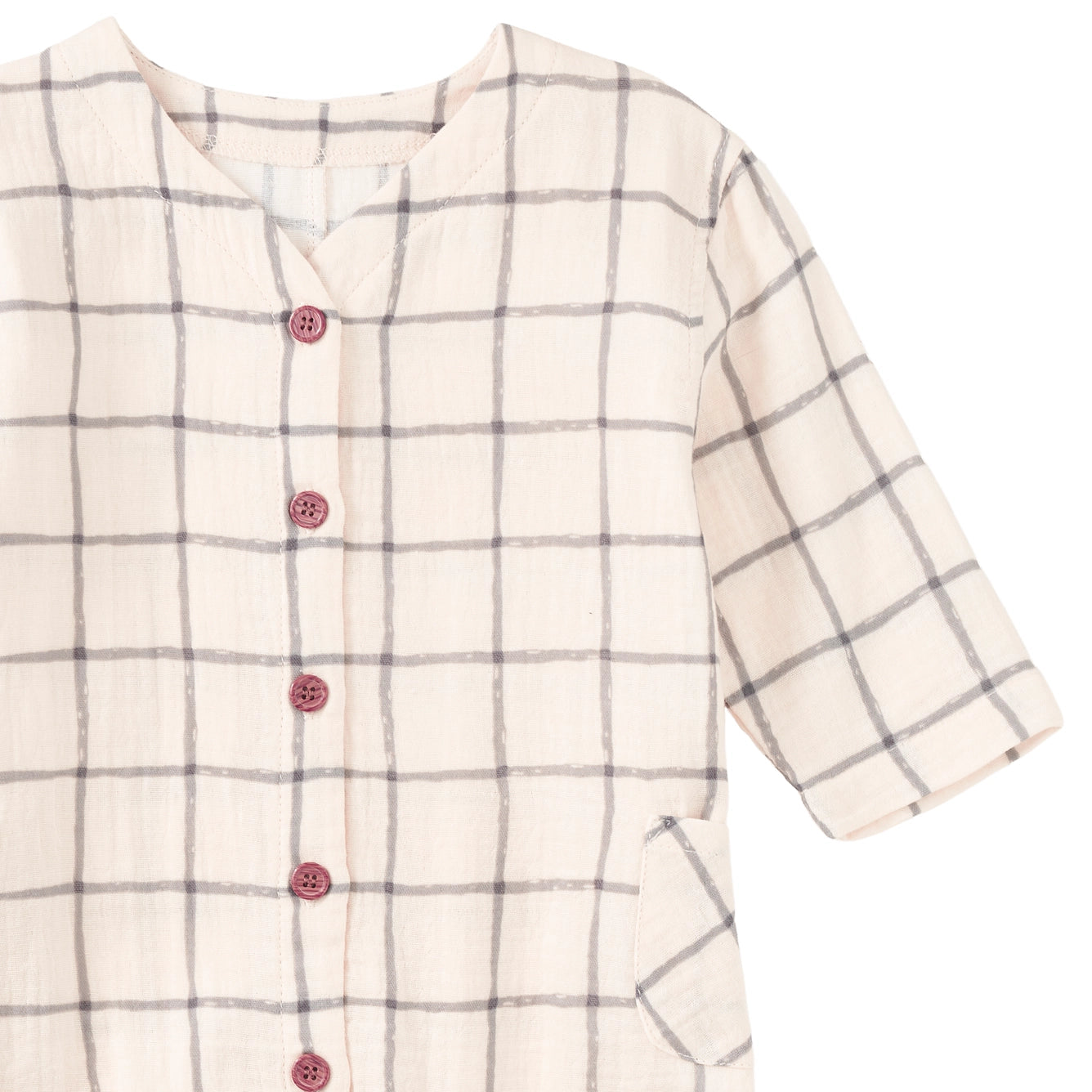 Cabin Plaid Muslin Patch Pocket Romper