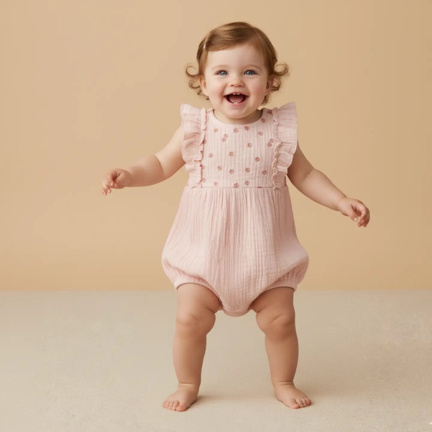 Organic Embroidered Ruffle Romper