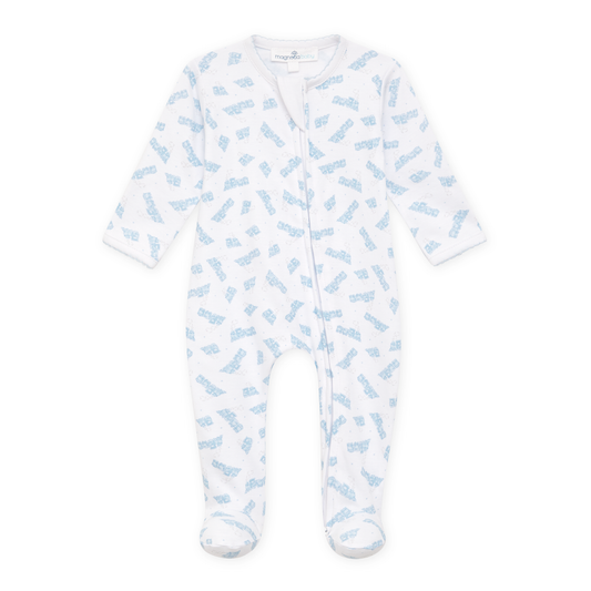 Choo Choo Train Print Pima Zip Footie