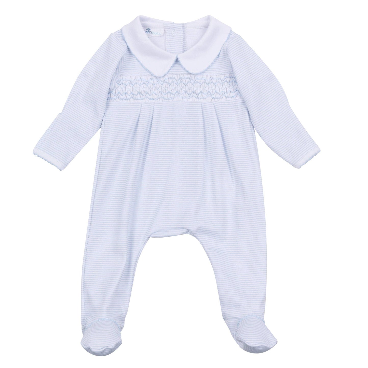 Blue Mini Stripes Smocked Pima Footie
