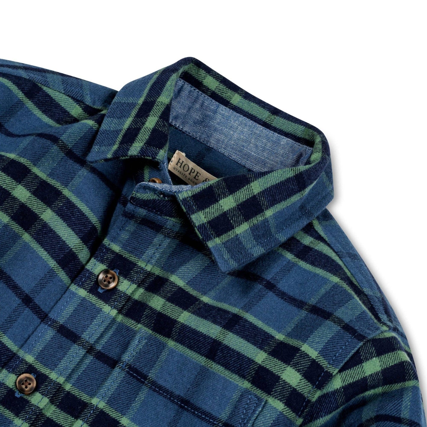 Blue & Green Brushed Flannel Organic Button Down Shirt