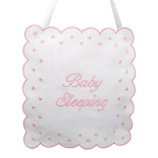 Pink Linen Baby Sleeping Sign Pillow