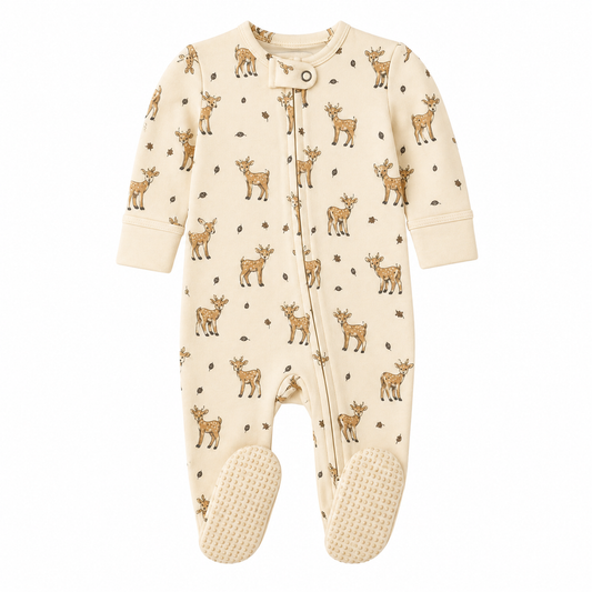 Organic Little Deer Zip Footie