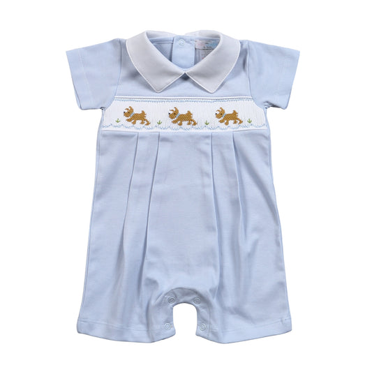 Blue Dogs Hand Smocked Pima Romper