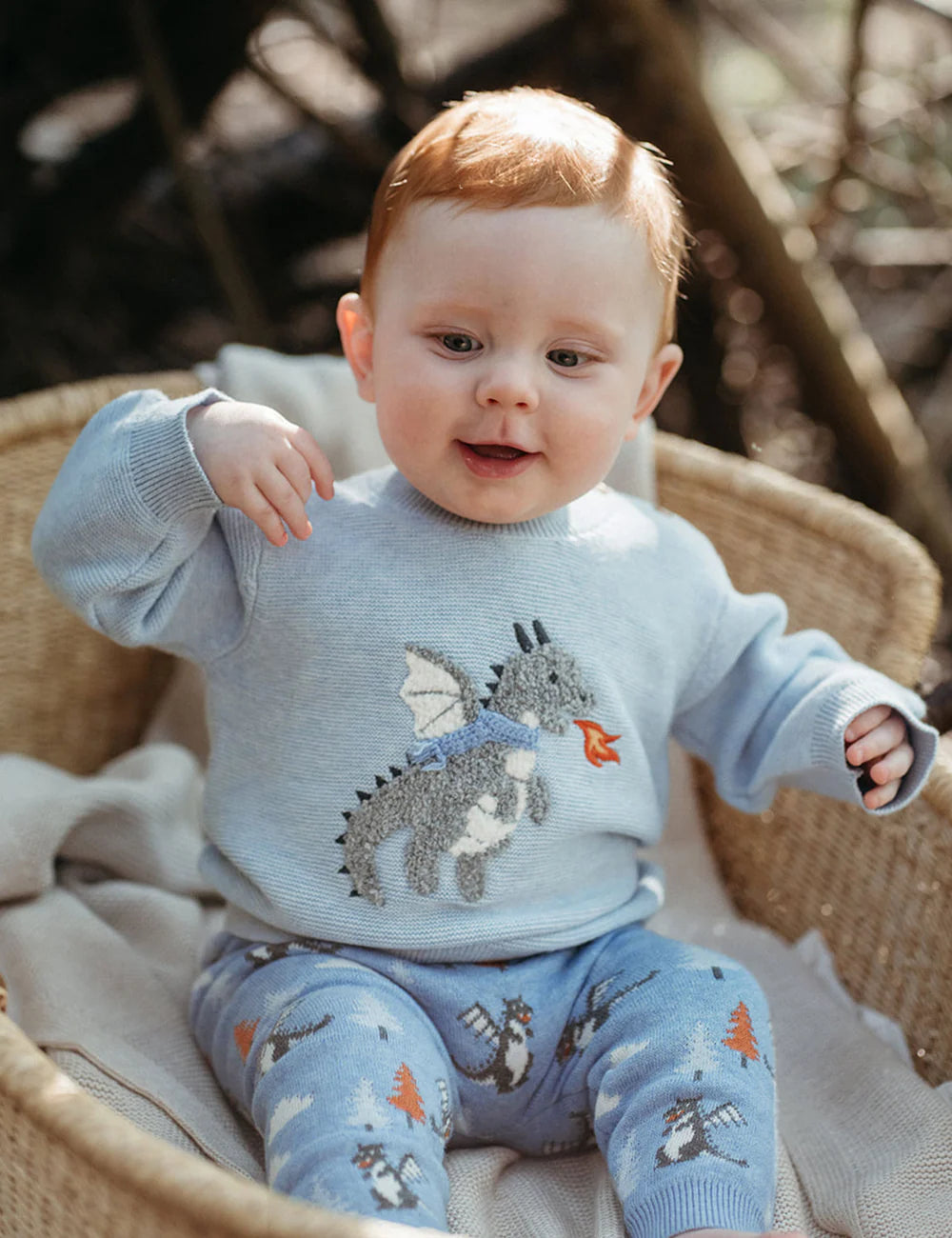 Organic Ice Melange Applique Dragon Sweater