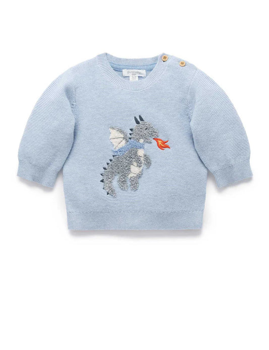 Organic Ice Melange Applique Dragon Sweater