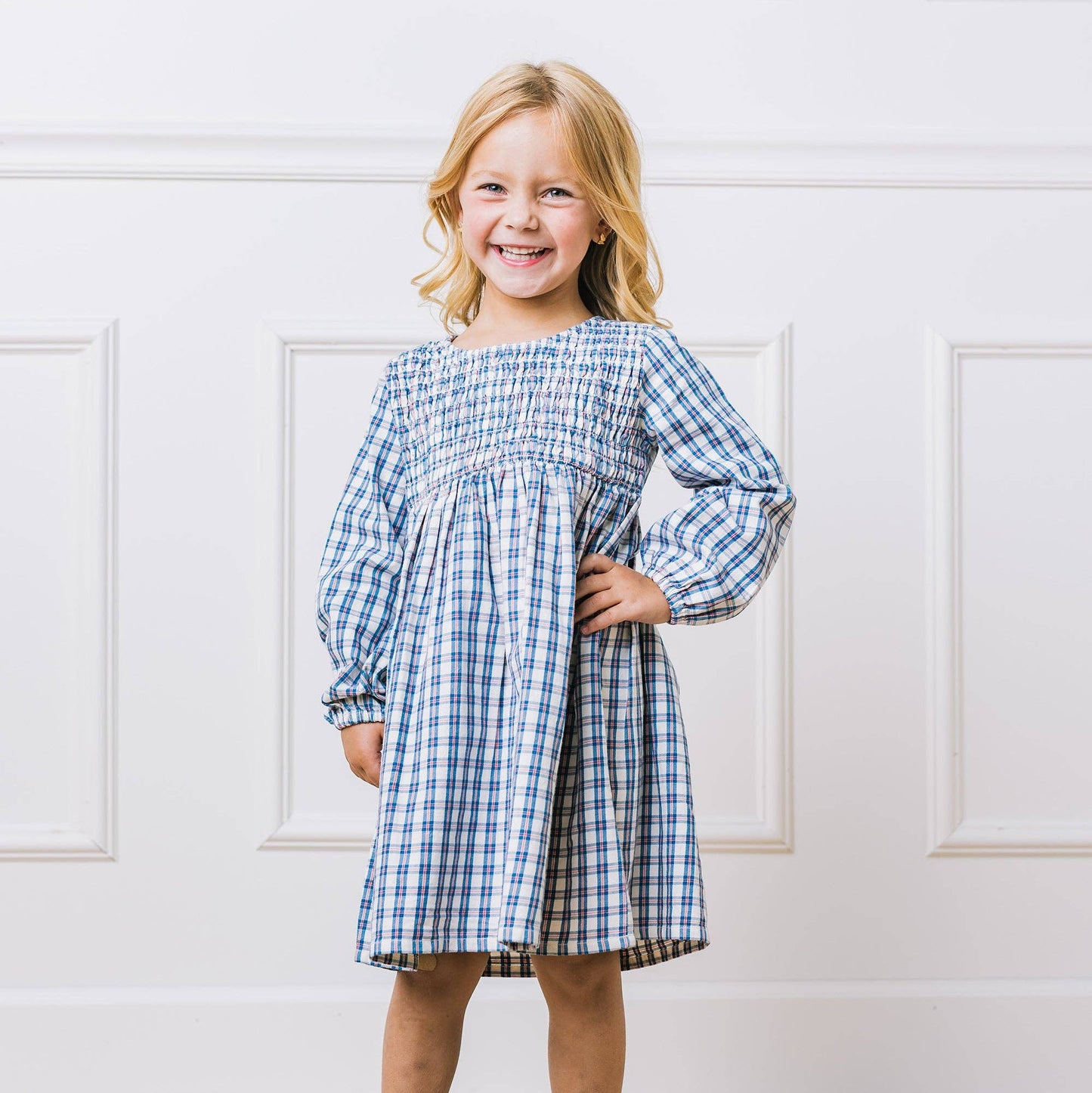 Smocked Long Sleeve Organic Dress