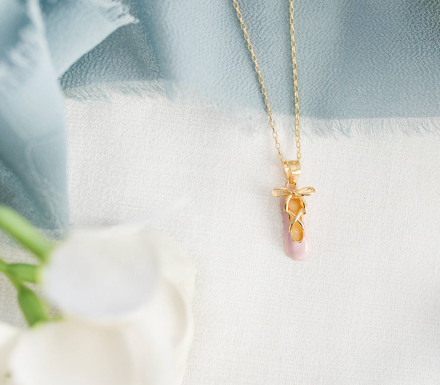 14K Gold-Plated Pink Ballet Slipper Necklace: 14 inch