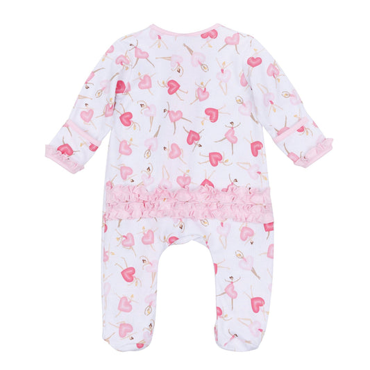 Dancing Hearts Ruffle Pima Zip Footie