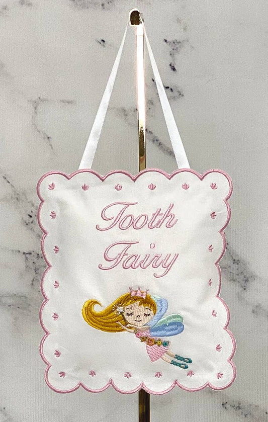 Pink Tooth Fairy Princess Hanging Sign Pillow